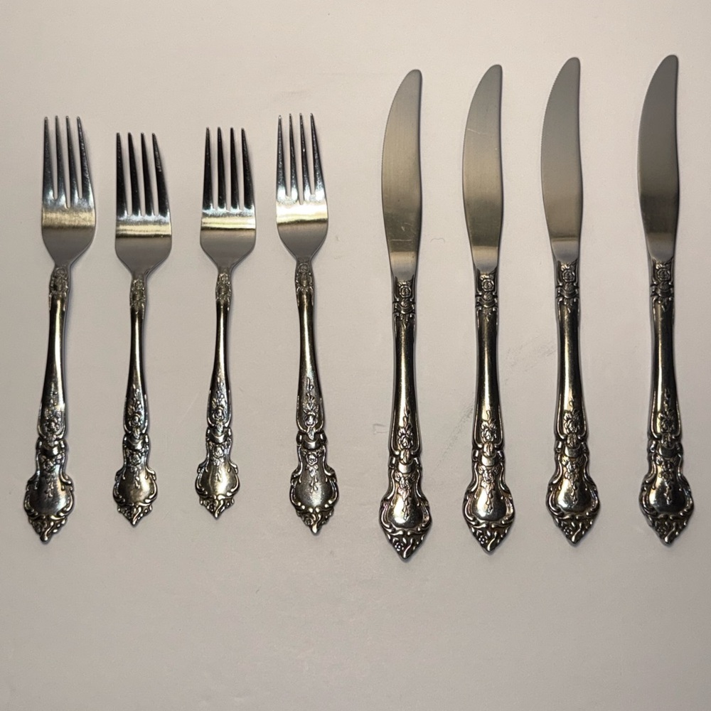 Set of 8 Vintage National Stainless Flatware - 4 Forks and 4 Butter Knives
